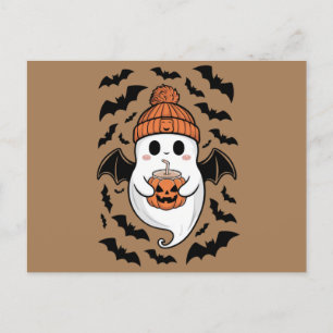 Cartão Postal Halloween Cute Ghost Fall Spooky Season Gift