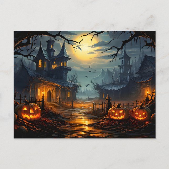 Cartão Postal Halloween da Casa Assombrada (Frente)
