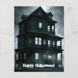 Cartão Postal Halloween da Casa Assombrada Negra e Branca