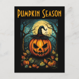 Cartão Postal Halloween da estação de abóbora