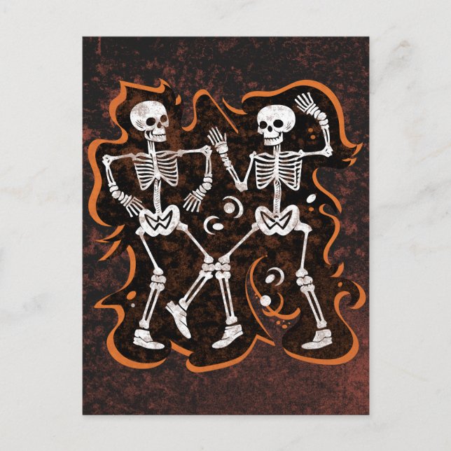 Cartão Postal Halloween Dancing Skeletons (Frente)