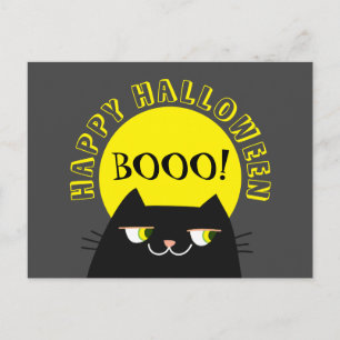 Cartão Postal Halloween de Gato Negro Engraçado