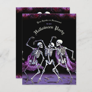 Cartão Postal Halloween de Skeletons de Dança Roxo de Orçamento