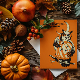 Cartão Postal Halloween de Vintage Owl e Pumpkin de Mensagens Pe