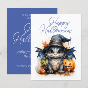 Cartão Postal Halloween do Dragão Bebê com Aquarela Infantil do 