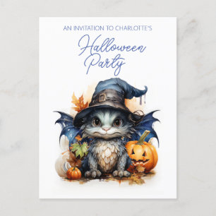 Cartão Postal Halloween do Dragão Bebê com Aquarela Infantil do 