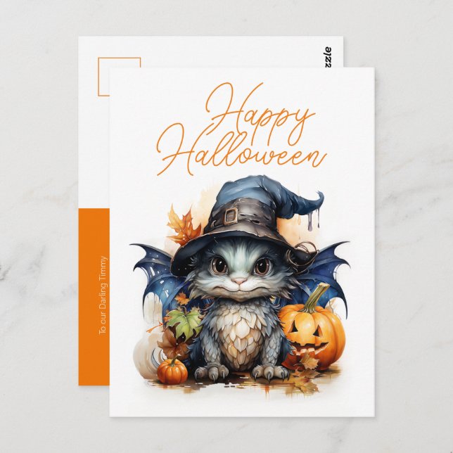 Cartão Postal Halloween do Dragão Bebê Cura-d'Água das Crianças (Frente/Verso)