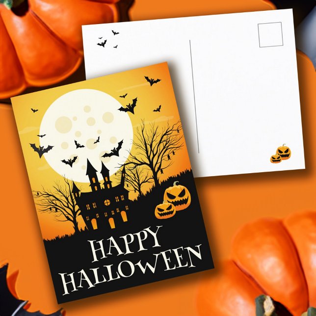 Cartão Postal Halloween do Halloween da Casa Assombrada (Haunted House Happy Halloween Postcard)