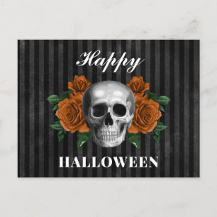 Cartão Postal Halloween Feliz do Caveira Floral Laranja Gótica E