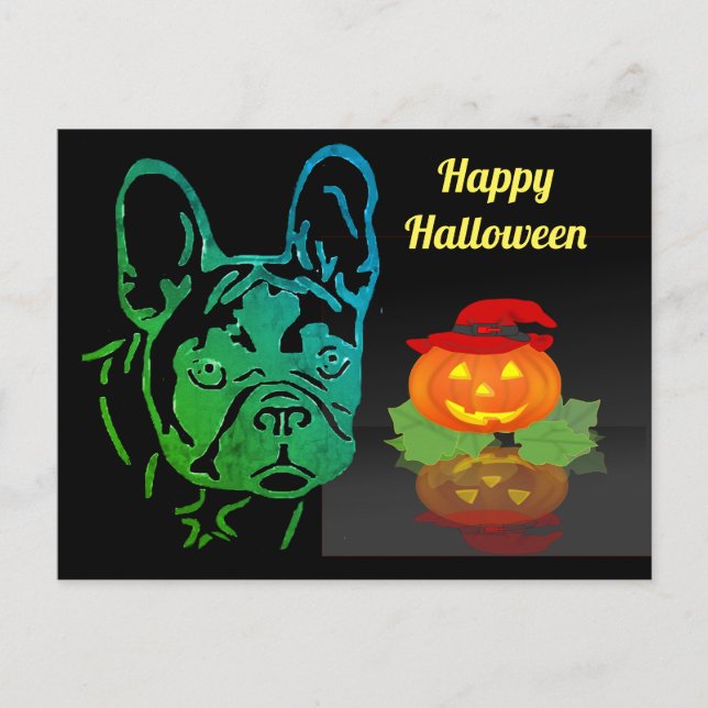 Cartão Postal Halloween französische Bulldogge French Bulldog (Frente)