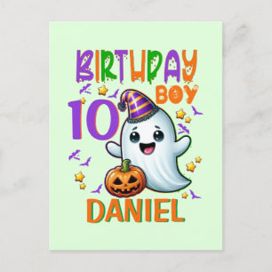 Cartão Postal Halloween Ghost Birthday Boy Spooky Party Design