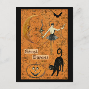Cartão Postal Halloween Ghost Dança Scary Moon