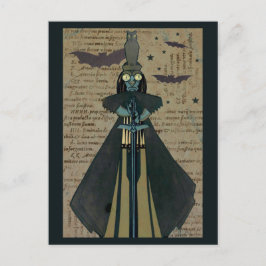 Cartão Postal Halloween Ghoul Bats Owl Stars