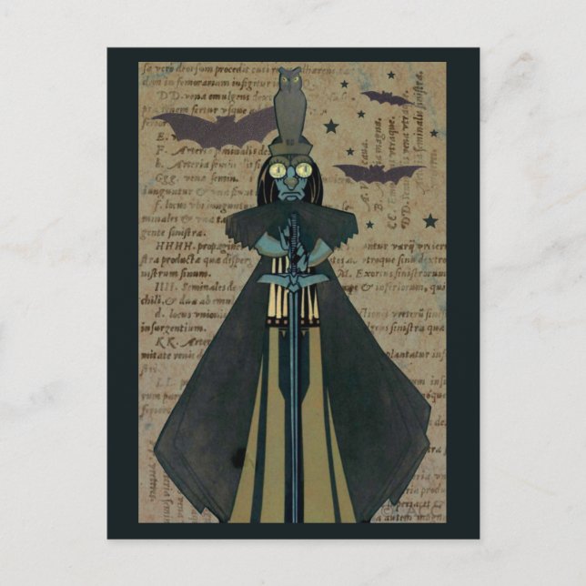 Cartão Postal Halloween Ghoul Bats Owl Stars (Frente)