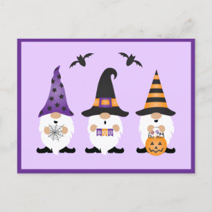 Cartão Postal Halloween Gnomos Purple Orange