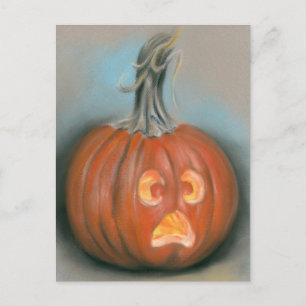 Cartão Postal Halloween Gritando Jack O Lanterna Pumpkin Pastel