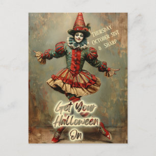 Cartão Postal Halloween Harlequin em Figurino Invite