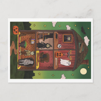 Cartão Postal Halloween Haunted House Interior Illustration