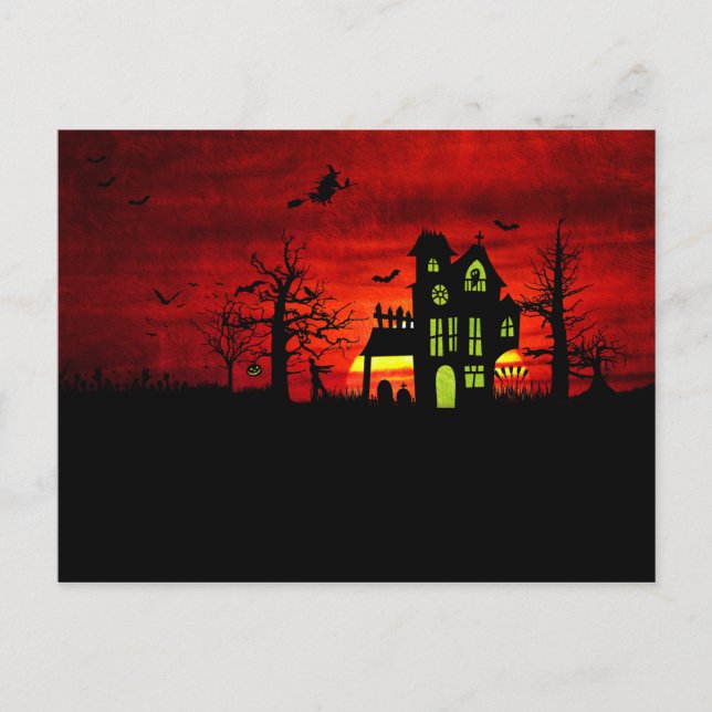 Cartão Postal Halloween Haunted House Maldita Bruxa Assustadora (Frente)