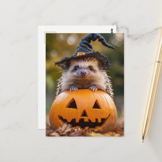 Cartão Postal Halloween Hedgehog Adorável (Frente/Verso In Situ)