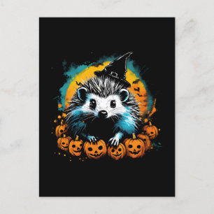 Cartão Postal Halloween Hedgehog e abóboras fofos