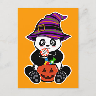 Cartão Postal Halloween kawaii Panda com doces