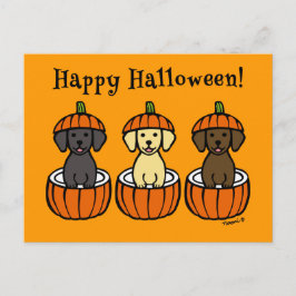 Cartão Postal Halloween Labrador Puppies e Pumpkins