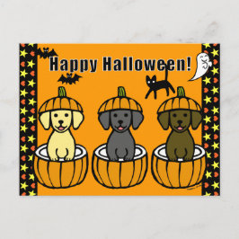 Cartão Postal Halloween Labrador Puppies e Pumpkins