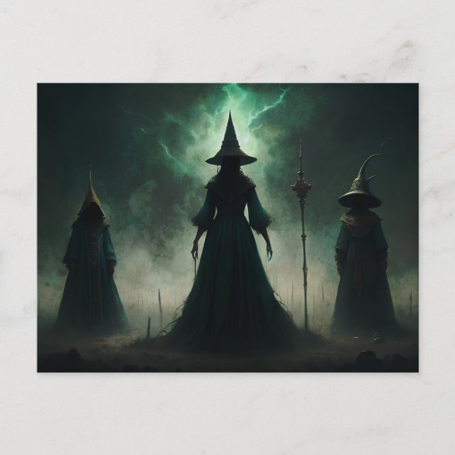 Cartão Postal Halloween Moon Gothic Bruxas (Frente)