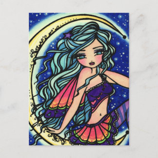 Cartão Postal Halloween Night Moon Star Fada Fantástica Art Girl