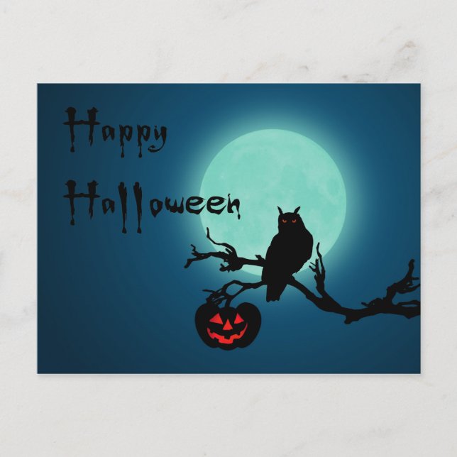Cartão Postal Halloween Night Pumpkin Owl (Frente)
