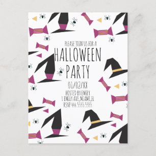 Cartão Postal Halloween Party Spider Witch Hat Candy 