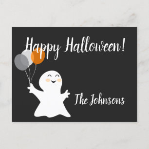 Cartão Postal Halloween Pequeno Fantasma com Balões