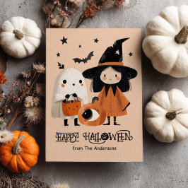 Cartão Postal Halloween Personalizado de Bruxa e Aquarela Fantas