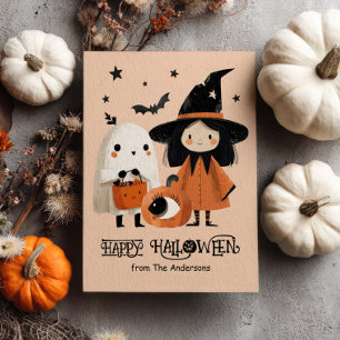 Cartão Postal Halloween Personalizado de Bruxa e Aquarela Fantas