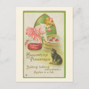 Cartão Postal Hallowe'en Pleasures Bobbing for Apples Vintage