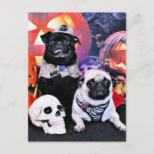 Cartão Postal Halloween - Pug - Ruffy e Lola