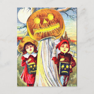 Cartão Postal Halloween Pumpkin Ghost