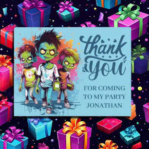 Cartão Postal Halloween, rapaz de zumbis, OBRIGADO