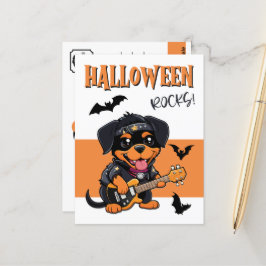 Cartão Postal Halloween Rocks Rottweiler Cartoon Tocando Violão
