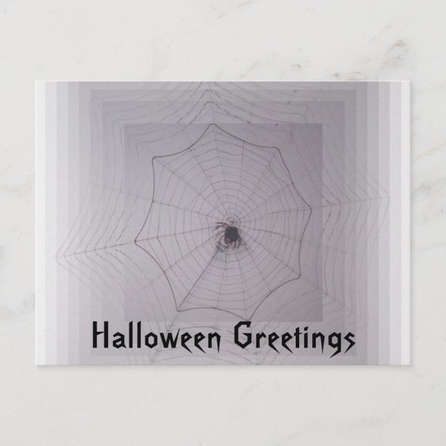 Cartão Postal Halloween saúda aranha bonitinha com infinidade na (Frente)