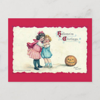 Cartão Postal Hallowe'en Saudações Crianças e Pumpkin Vintage
