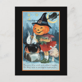 Cartão Postal Halloween Saudações Vintage Pumpkin WitGirl