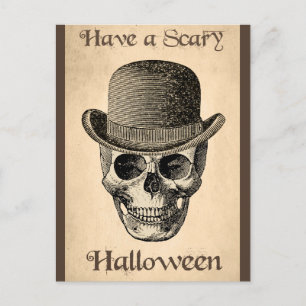 Cartão Postal Halloween Scary Spooky Skeleton Skull Vintage