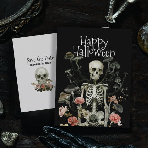Cartão Postal Halloween Skeleton Haunted Forest Salve a data