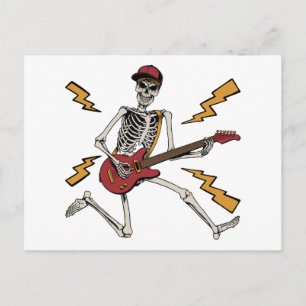 Cartão Postal Halloween Skeleton Rock Hand Tocando Violão