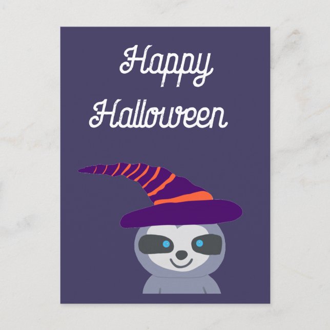 Cartão Postal Halloween Sloth no Chapéu das Bruxas (Frente)