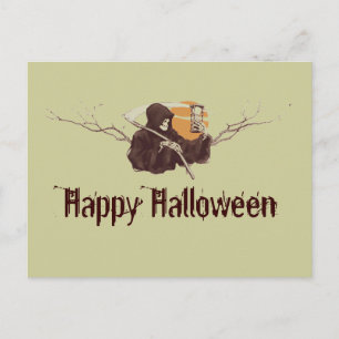 Cartão Postal Halloween sombrinha morte, morte, esqueleto, lua d