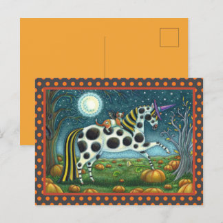Cartão Postal HALLOWEEN SPONTTED PONY & BAT CAT Whimsical Horse