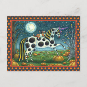 Cartão Postal HALLOWEEN SPONTTED PONY & BAT CAT Whimsical Horse